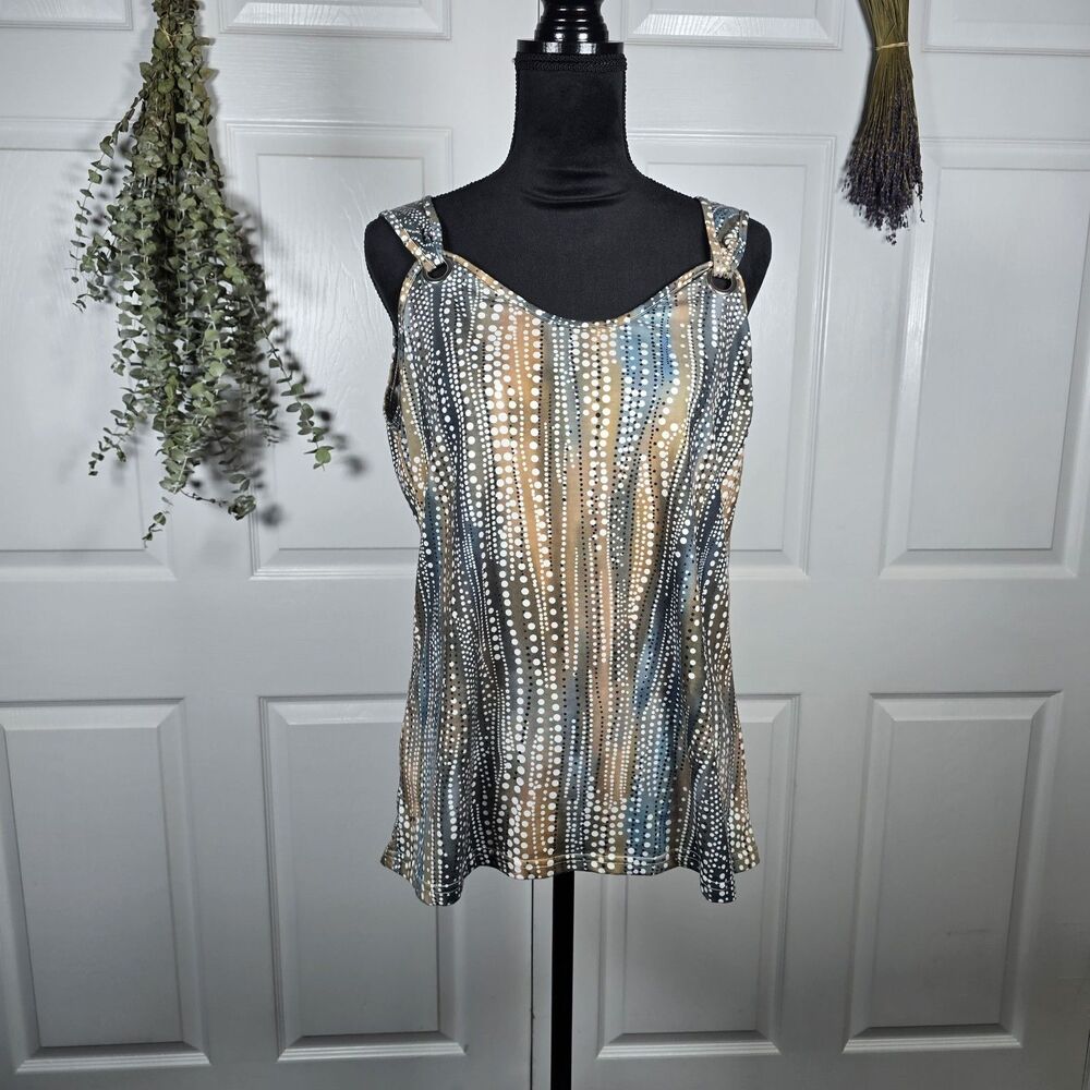 Geometric Patterened Blue Grey Tan White Grommet Tank Top Large